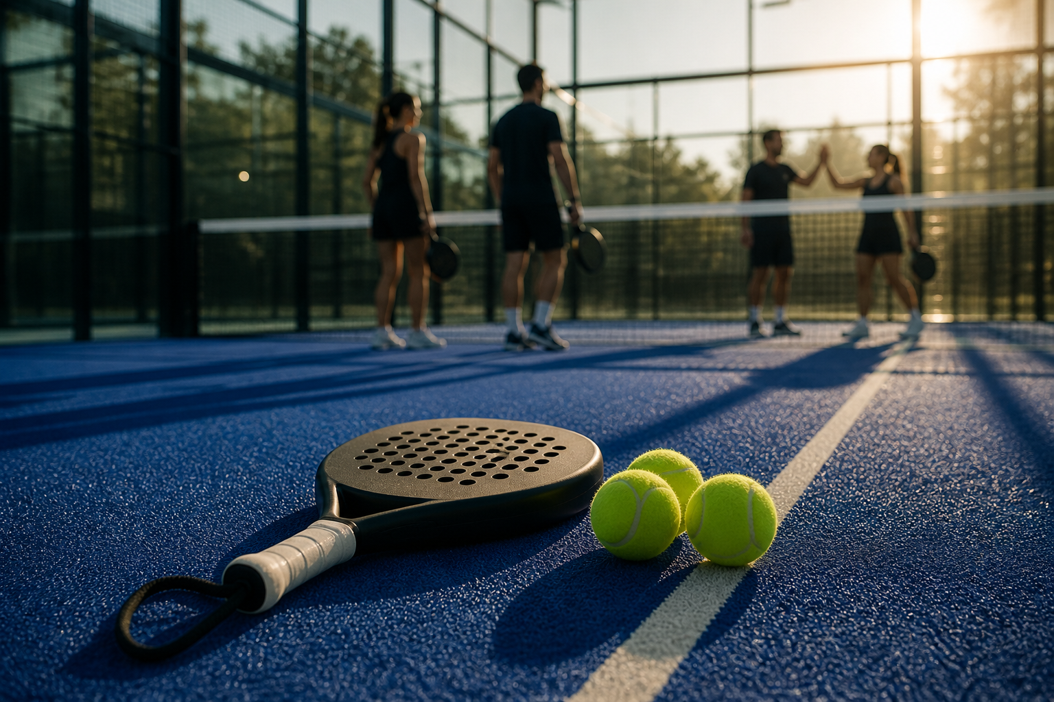 Padel court at sunset